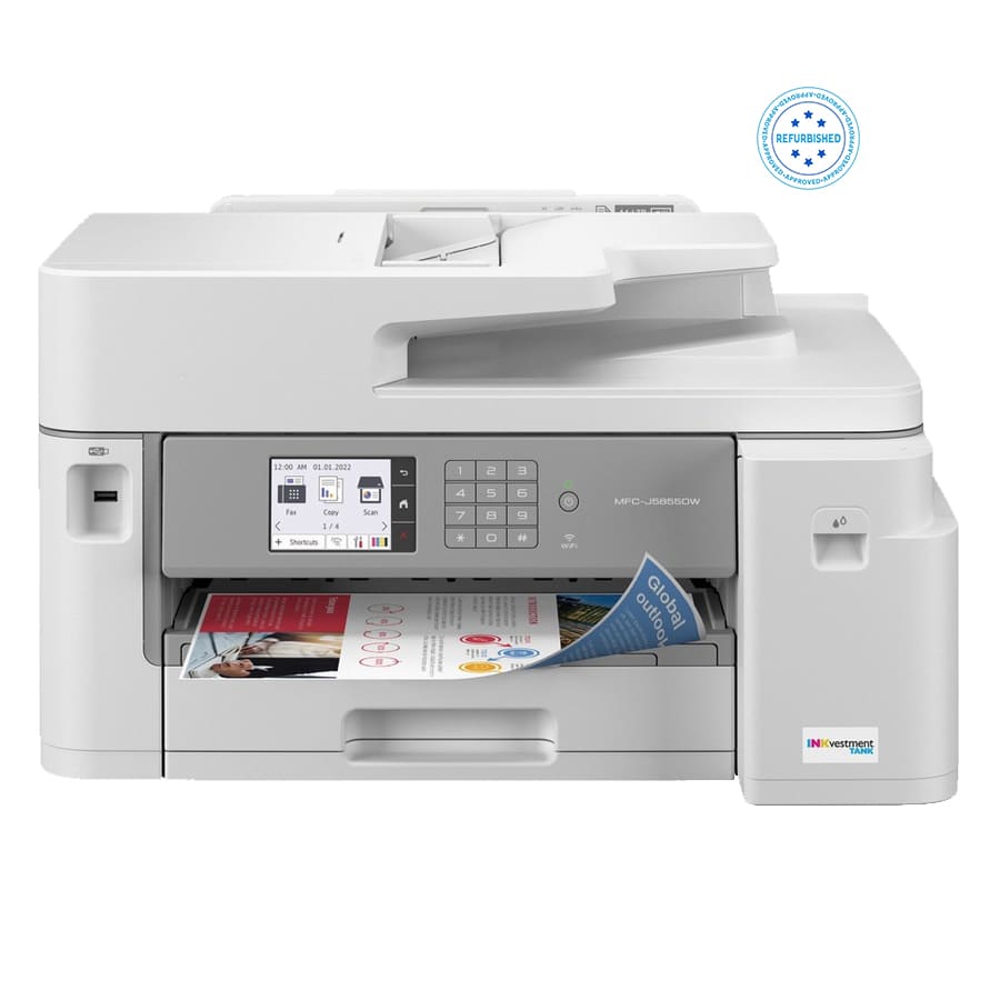 Refurbished Brother INKvestment Tank MFC-J5855DW Inkjet All-In-One Color Printer With Ink